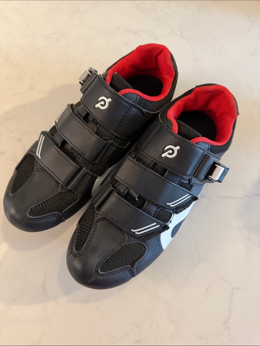 Peloton Black and Red Cycling Shoes with White Accents